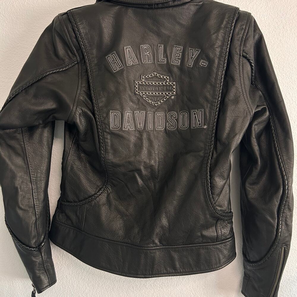 Harley Davidson HERITAGE Leather Jacket Braided Bling Bar & Shield SZ Small